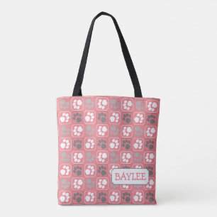 Bolso De Tela Patrón de mosaico de impresión Pink con nombre