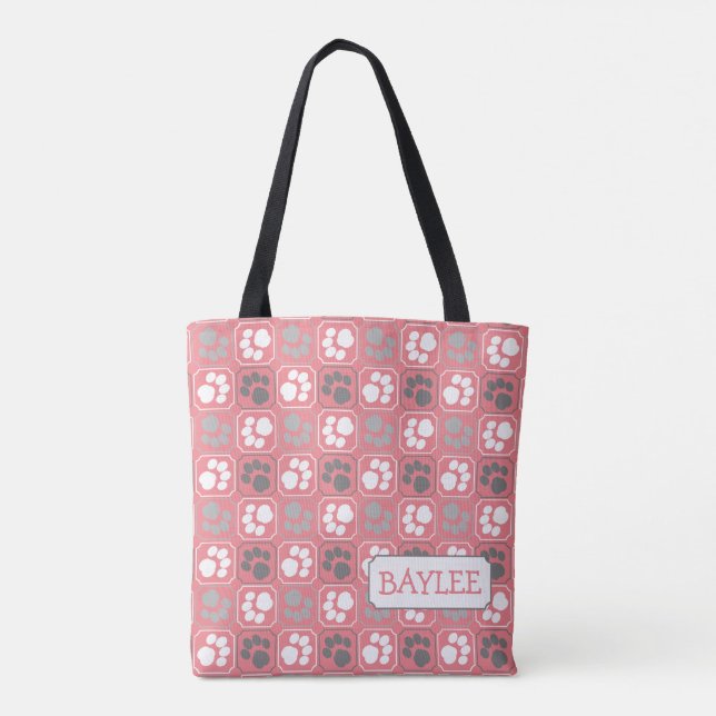Bolso De Tela Patrón de mosaico de impresión Pink con nombre (Reverso)