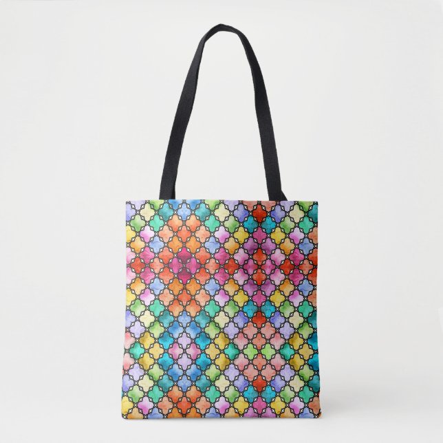 Bolso De Tela Patrón de mosaico del arco iris (Anverso)
