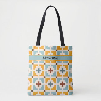 Bolso De Tela Patrón de mosaico geométrico retro personalizado p