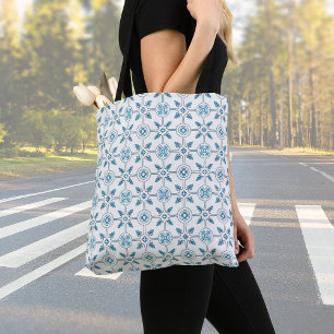 Bolso De Tela Patrón de mosaico marroquí azul