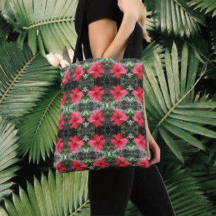 Bolso De Tela Patrón de mosaicos del Hibiscus Rojo tropical