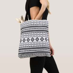 Bolso De Tela Patrón de motivos mixtos azteca negro sobre blanc