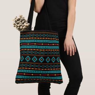 Bolso De Tela Patrón de motivos mixtos azteca Verde azulados ro