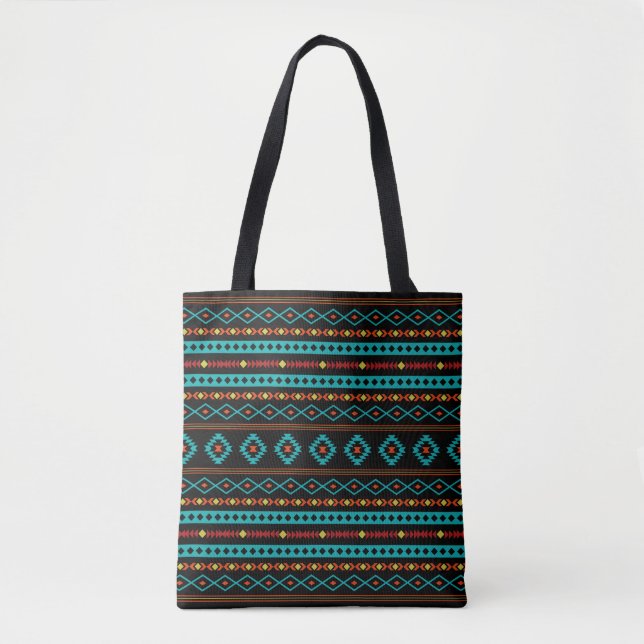 Bolso De Tela Patrón de motivos mixtos aztecos Verde azulados Ro (Anverso)