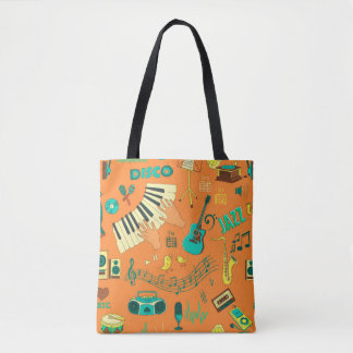 Bolso De Tela Patrón de música de dibujo a mano en color