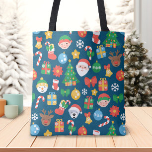 Bolso De Tela Patrón de Navidades alegres en azul