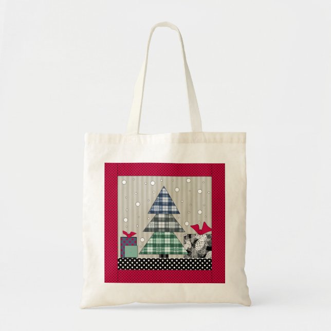 Bolso De Tela patrón de navidades, aplicable, año nuevo, navidad (Frente)