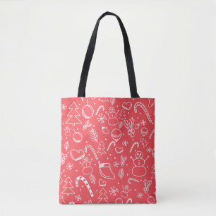 Bolso De Tela Patrón de Navidades de Doodle Rojo - Fiesta festiv