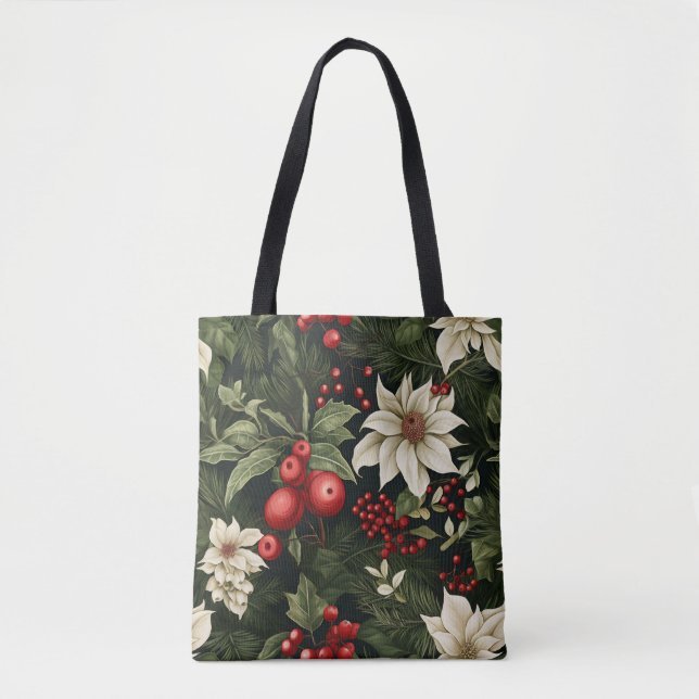 Bolso De Tela Patrón de Navidades de poinsettia botánica (Anverso)