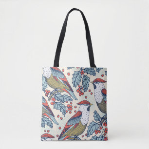 Bolso De Tela Patrón de Navidades de Waxwings Holly