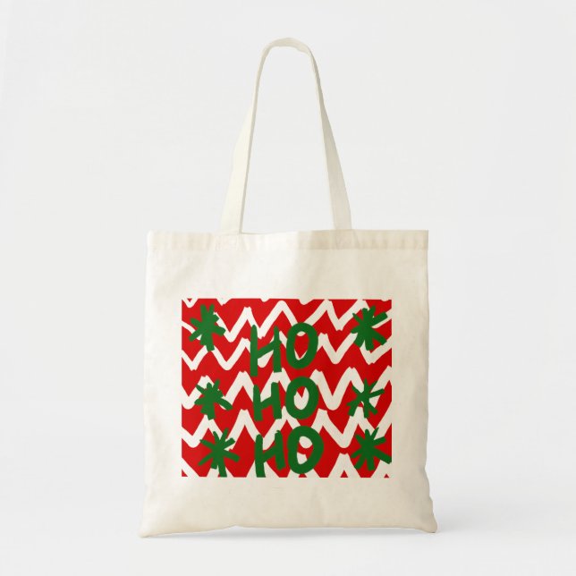Bolso De Tela Patrón de Navidades Red White Chevron Ho Ho Ho Ho  (Frente)