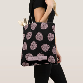Bolso De Tela Patrón de nombre de hoja tropical de rosa moderno