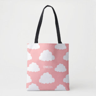 Bolso De Tela Patrón de nubes blancas de color rosa Rubor person