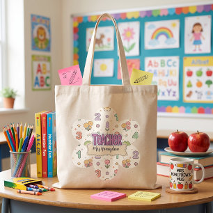 Bolso De Tela Patrón de números de escuela de maestro morado