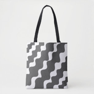 Bolso De Tela Patrón de olas de inclinación gris y blanca