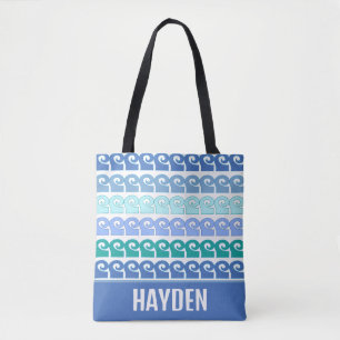 Bolso De Tela Patrón de olas modernas en azul personalizado