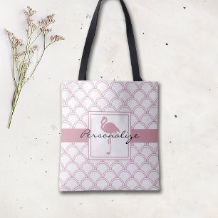 Bolso De Tela Patrón de onda Art Deco personalizado Flamingo ros