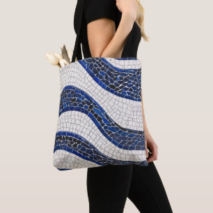 Bolso De Tela Patrón de onda blanca azul 04