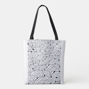 Bolso De Tela Patrón de onda monocroma, arte de línea abstracta