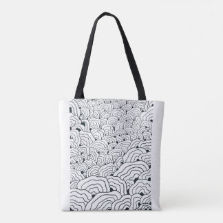 Bolso De Tela Patrón de onda monocroma, arte de línea abstracta