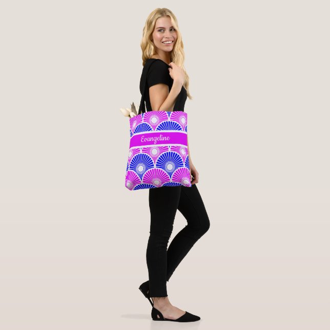 Bolso De Tela Patrón de ondas de círculo magenta rosa y azul sem (Puesto)