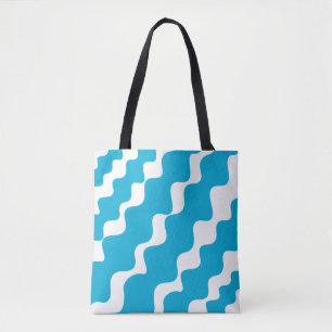Bolso De Tela Patrón de ondas inclinadas azules y blancas