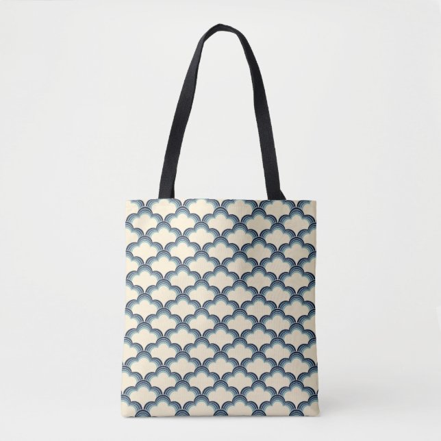 Bolso De Tela Patrón de ondas retro azul (Anverso)