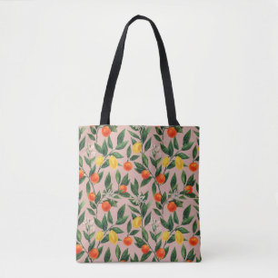 Bolso De Tela Patrón de ornamentos de ramas de cítricos de color