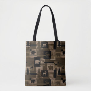 Bolso De Tela Patrón de oso de alce de madera rústica por todo e