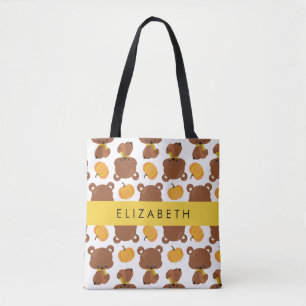 Bolso De Tela Patrón De Osos, Osos Cubiertos, Calabaza, Su Nombr