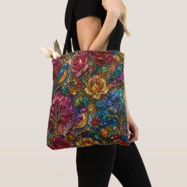 Bolso De Tela Patrón de Pájaros Florales de Galaxia