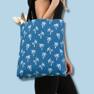 Bolso De Tela Patrón de palma tropical azul