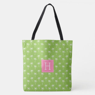 Bolso De Tela Patrón de palmeras monogramadas verdes