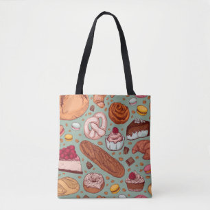 Bolso De Tela Patrón de panadería de dibujo a mano. Diferencia