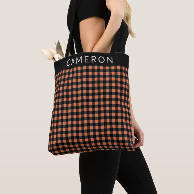 Bolso De Tela Patrón de papel de Halloween Naranja negro persona (Detalle)