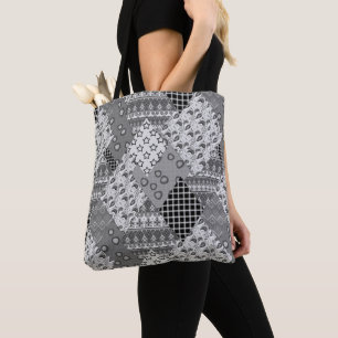Bolso De Tela Patrón de parches de color gris