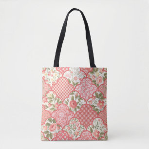 Bolso De Tela Patrón de parchwork floral de Rosas Pastel