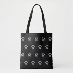 Bolso De Tela Patrón de Pata Gris en Negro