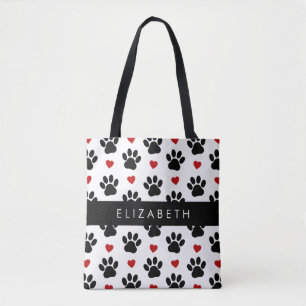 Bolso De Tela Patrón De Patas, Patas Negras, Corazones Rojos, Tu