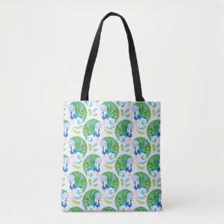 Bolso De Tela Patrón de pavo real y plumas