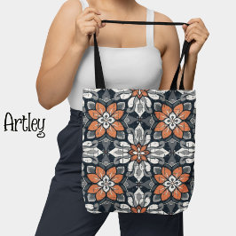 Bolso De Tela Patrón de Peach y Blue Floral Botánico
