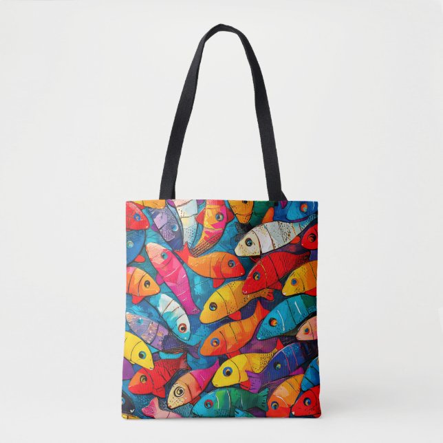 Bolso De Tela Patrón de peces multicolor (Anverso)