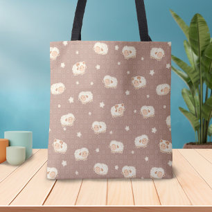 Bolso De Tela Patrón de pequeñas ovejas en marrón
