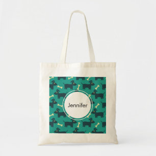 Bolso De Tela Patrón de perro con huesos en fondo verde