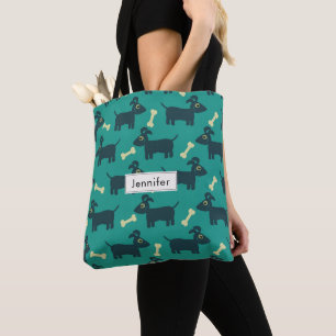 Bolso De Tela Patrón de perro con huesos en fondo verde