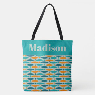 Bolso De Tela Patrón de pescado retro Naranja turquesa personali