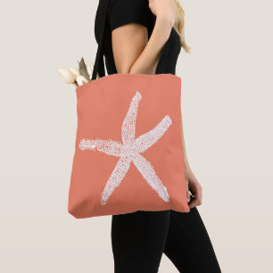Bolso De Tela Patrón de pez estrella blanco Naranja rosa salmó