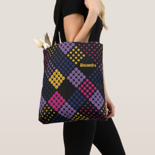 Bolso De Tela Patrón de pickleball geométrico, con nombre