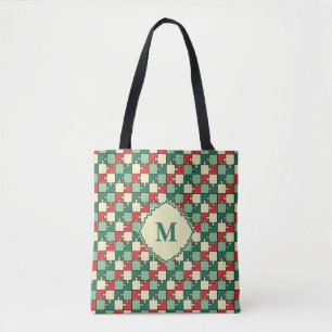 Bolso De Tela Patrón de piezas del rompecabezas geométrico verde